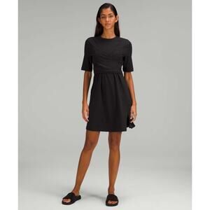 LULULEMON Cotton Wrap-Front T-Shirt Dress Black Sz 6 $106 {TT42}